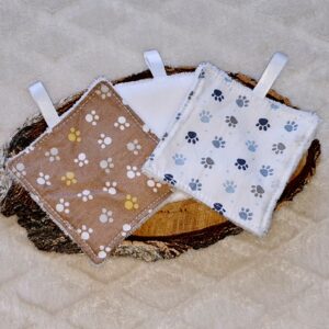 Cotons démaquillant motif patte de chien bleu et marron
